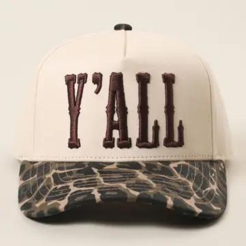 Fashion City Y'ALL 3D Embroidered Two Tone Leopard Brim Trucker Hat 