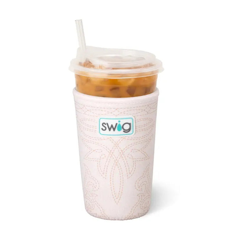 Swig Iced Cup Coolie Saddle Stitch Cream - Front View
