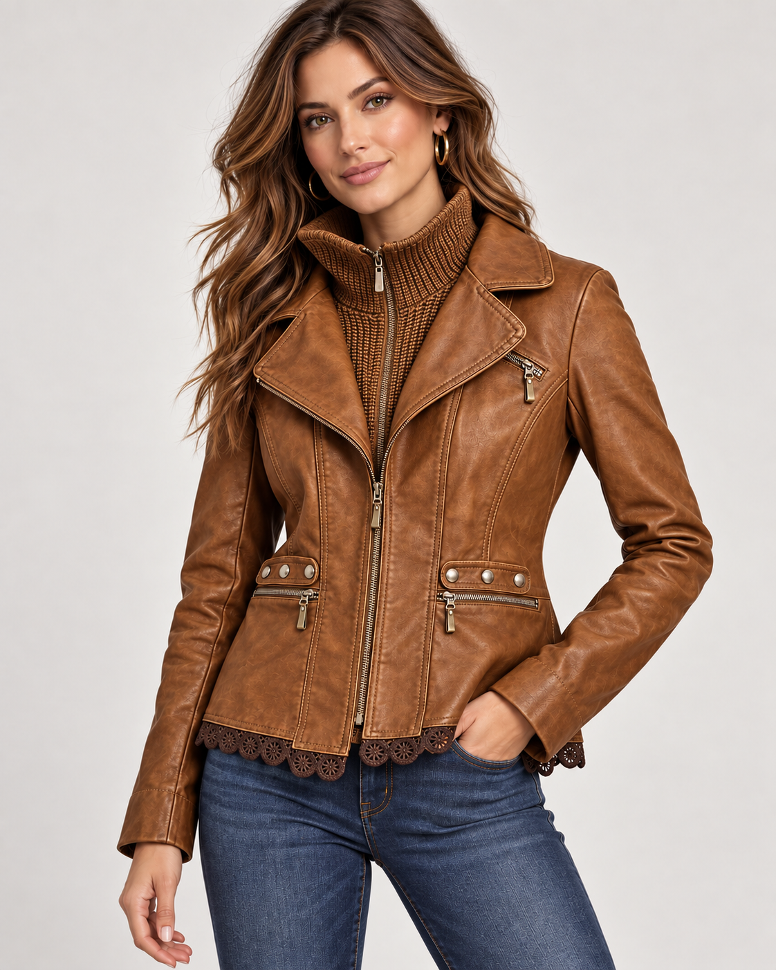Montana Co Faux Leather Jacket Knit & Plate Trim