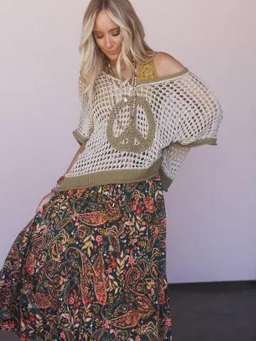 Three Bird Nest Tiered Maxi Skirt – Coral Multi