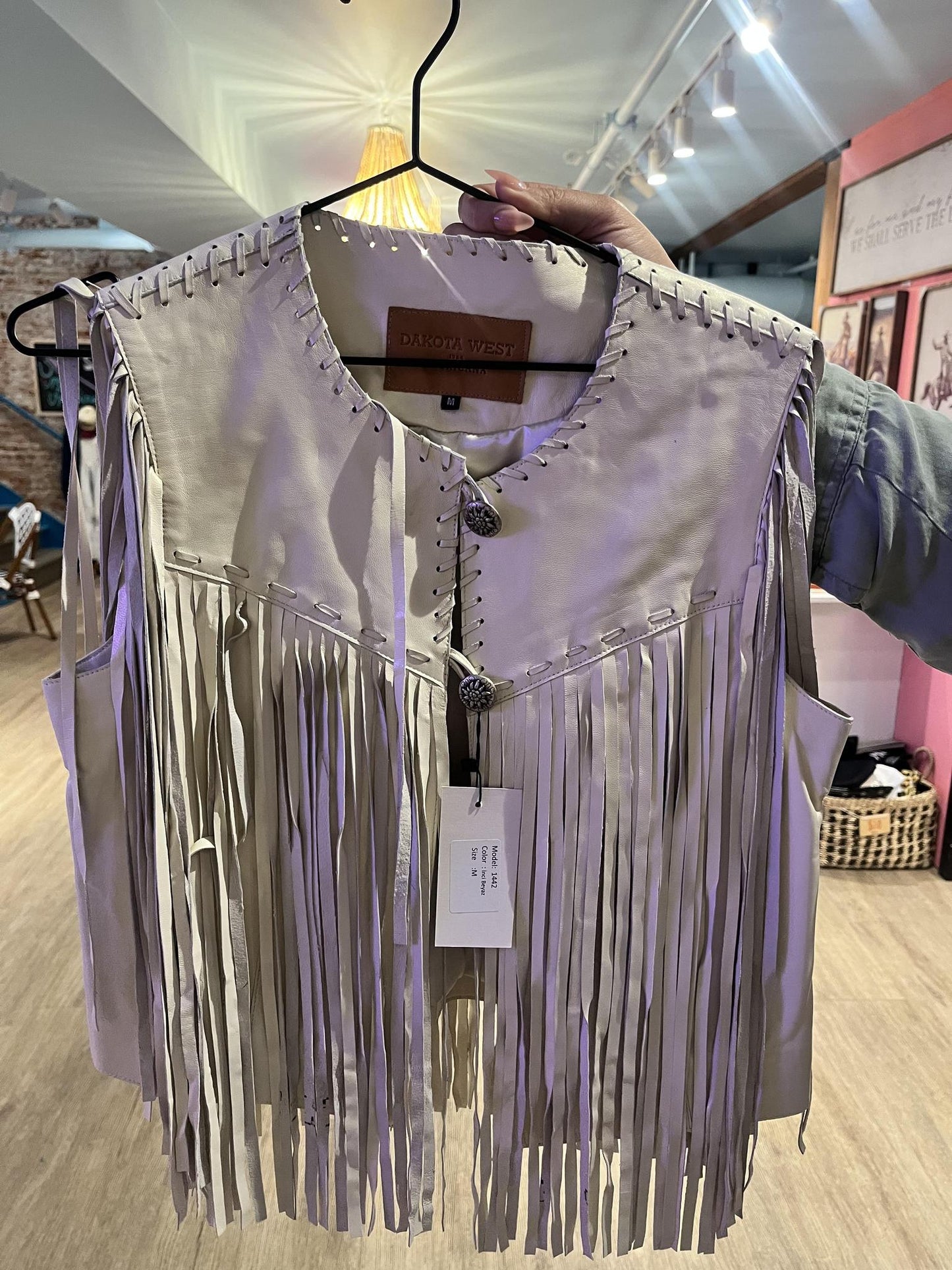 Dakota West Short Vest with Fringe and decorative button