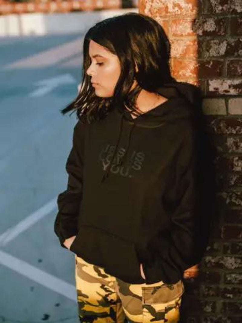 Jesus Loves You Company 3-D Puff Print Black on Black Logo Hoodie 