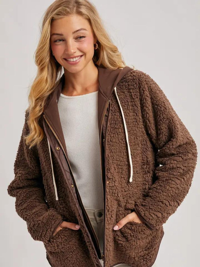 BLUIVY SHERPA ADJUSTABLE HOODED JACKET | COCO - FRONT VIEW 