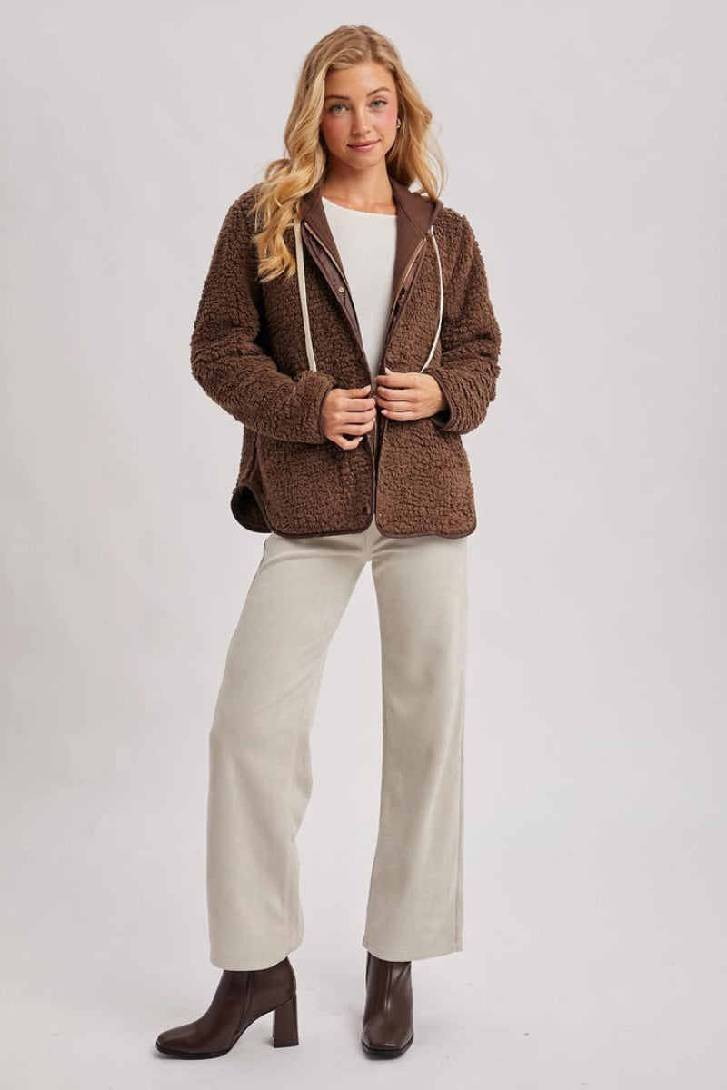 BLUIVY SHERPA ADJUSTABLE HOODED JACKET | COCO - FRONT VIEW 