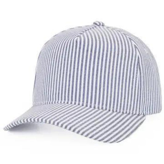Hana C.C Stripe Pattern Criss-Cross Ponytail Trucker Hat Navy