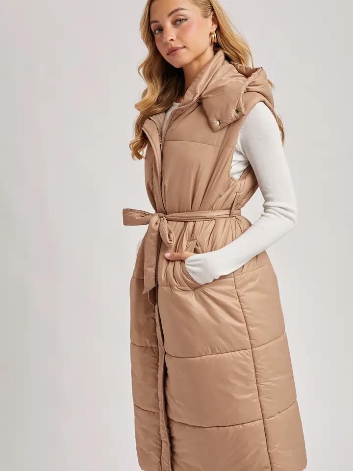 Belted Longline Puffer Vest