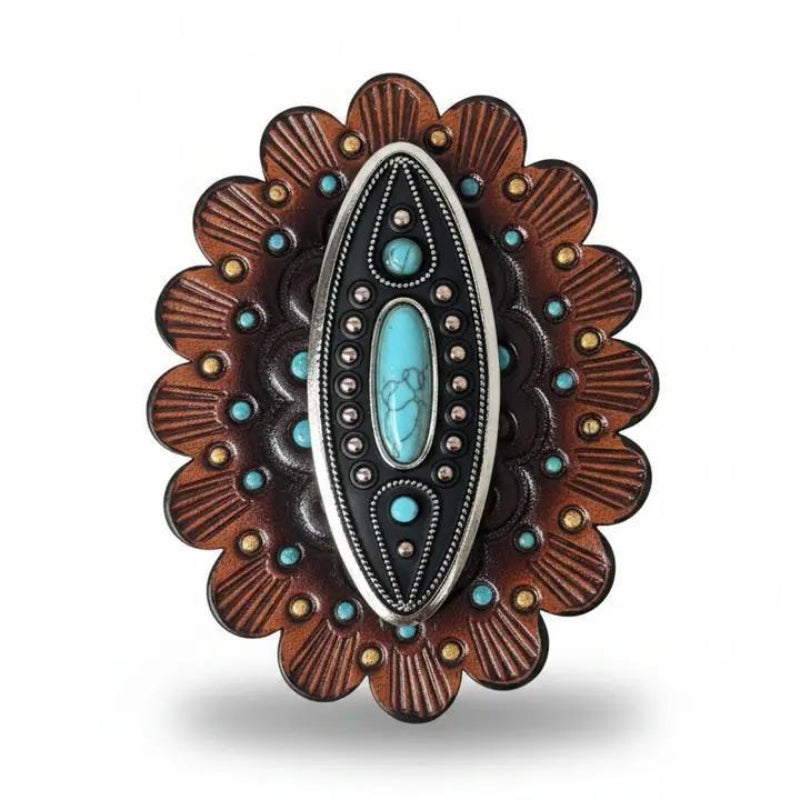 Copper and Antique Silver Turquoise Ellipse Concho #W266 | ROSETTE R102