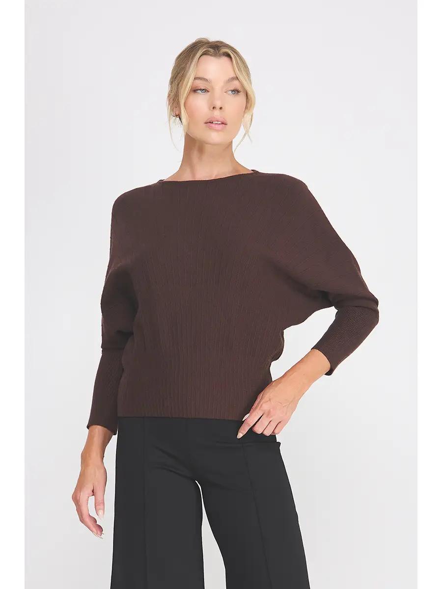 Fine Gauge Long Sleeve Dolman with Vertical Fanned Lines Sweater