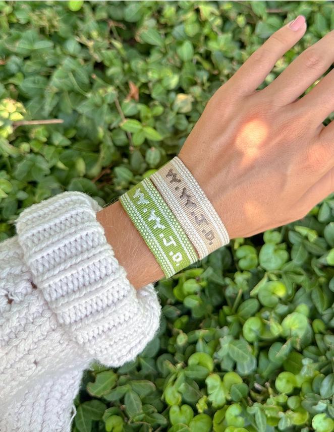 Elevated Faith WWJD Embroidered Bracelet – White, Beige & Blue