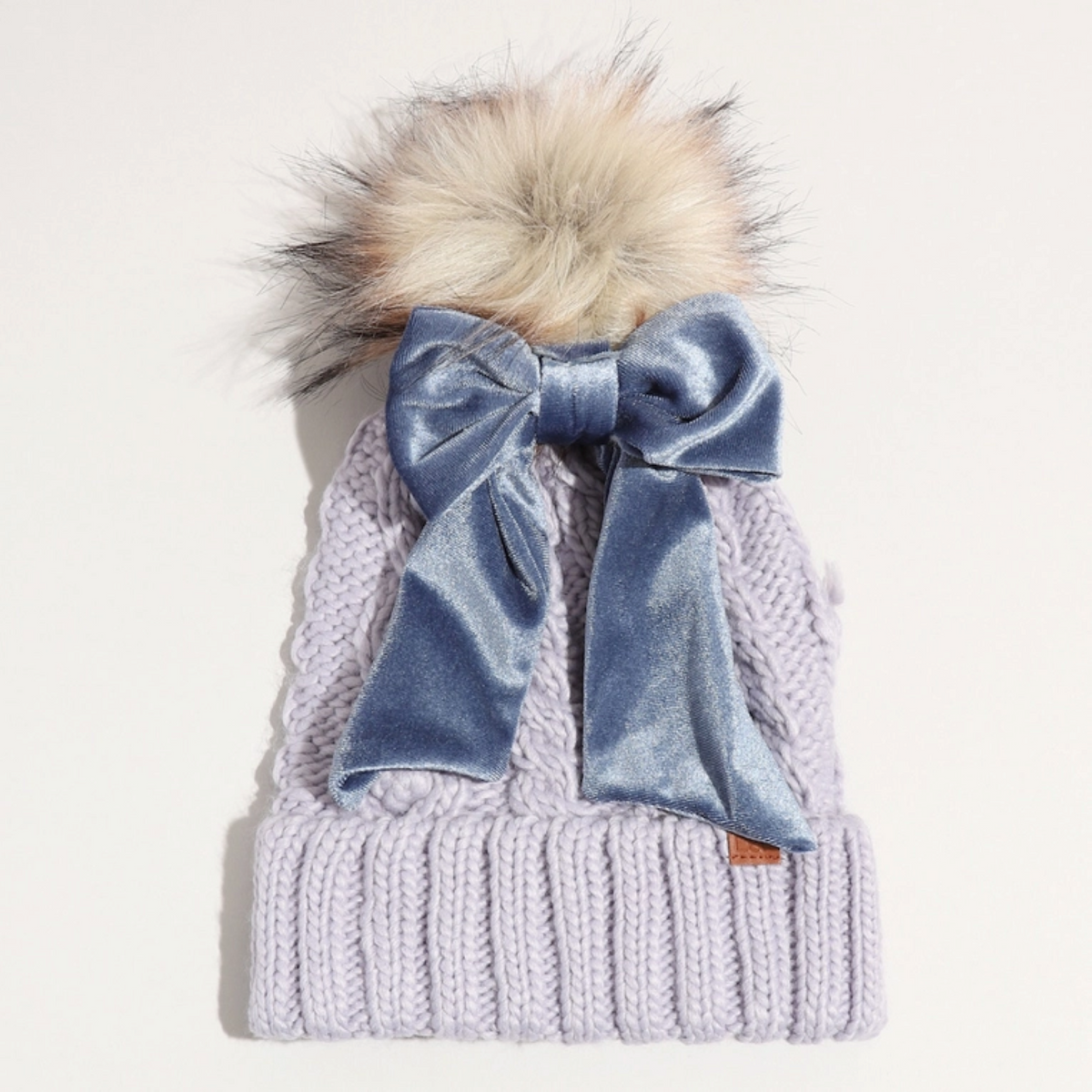 Fashion City - Winter Knitted Beanie Pom Pom Ribbon Bow Scrunchie