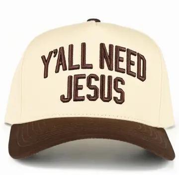 Y'all Need Jesus Trucker Hat – Brown & Navy