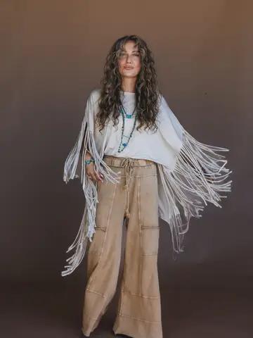 Three Bird Nest Western Fringe Top – Oat