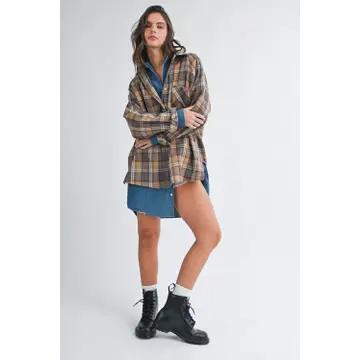 Oversized Plaid Flannel Button Down Shirt