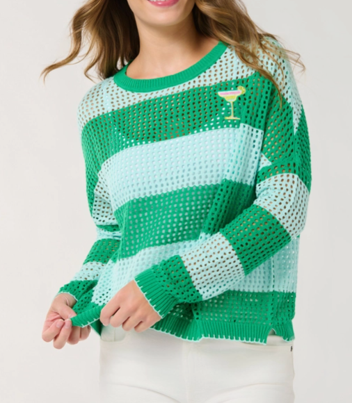 MARGARITA STRIPED MESH SWEATER LARGE