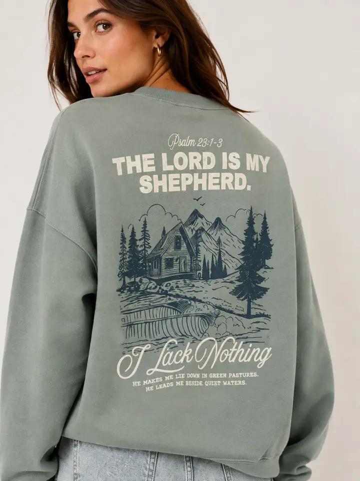 Sweet Claire The Lord is my Shepherd Faith Graphic Sweatshirt - Dusty Sage