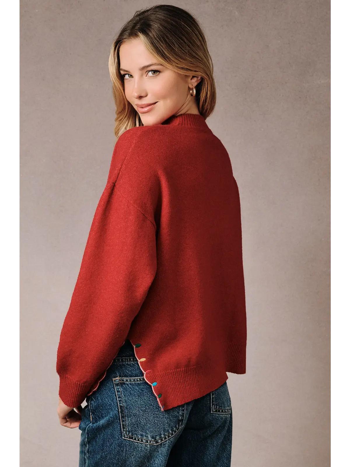 Mock Neck Long Sleeve Peace & Joy Knit Sweater