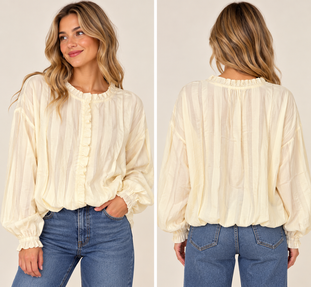Entro Cream Ruffle Detail Blouse