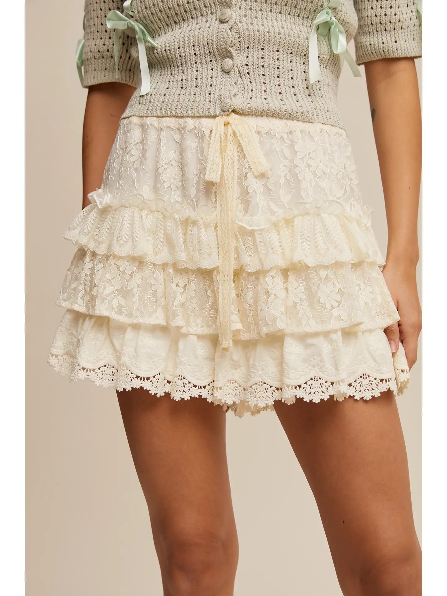 Lace Tiered Shorts with Ruffle Details