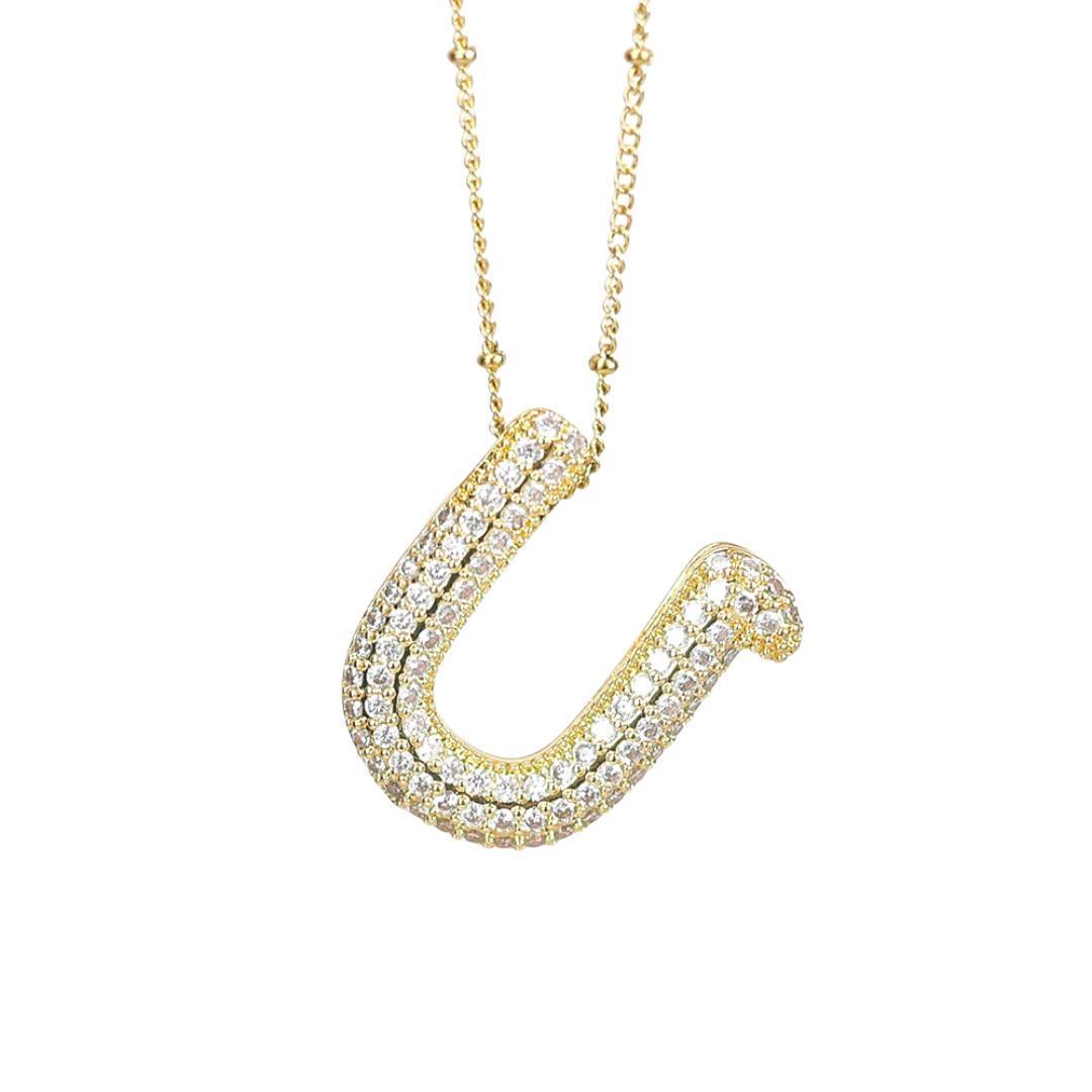 New* Initial Script Cz Balloon Bubble Gold Necklaces