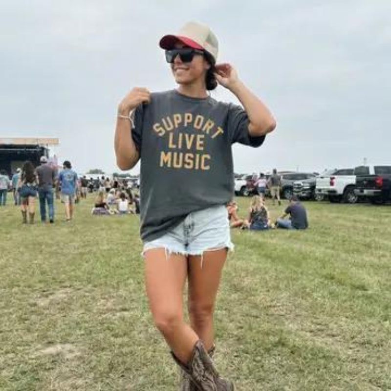 Hey Jude Graphic Tees Support Live Country Music Trucker Hat | Western | Brown/Beige