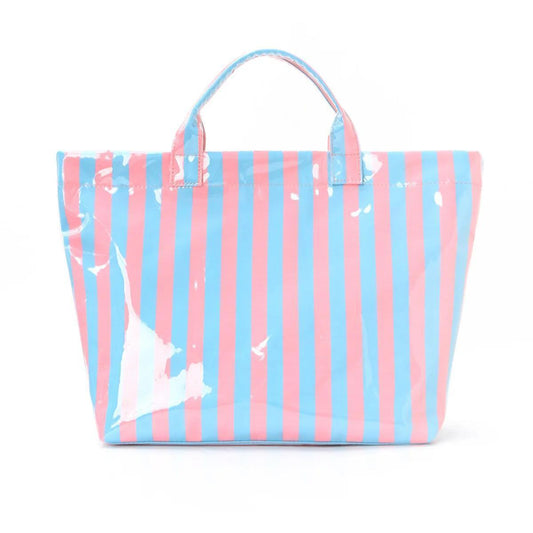 Large Striped Vinyl Tote Bags BLUE PINK