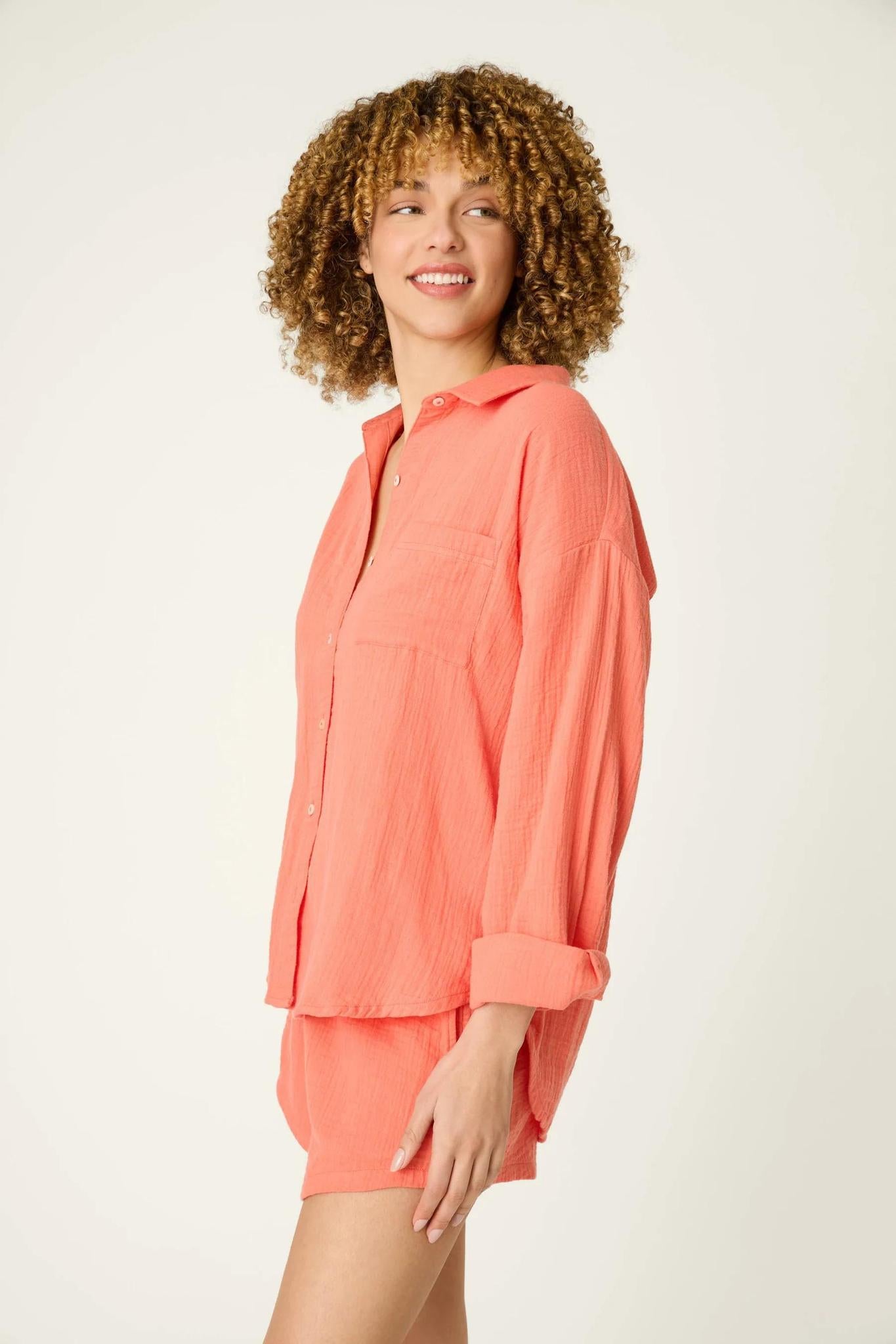 Sea You in Capri Hot Coral Long Sleeve Top