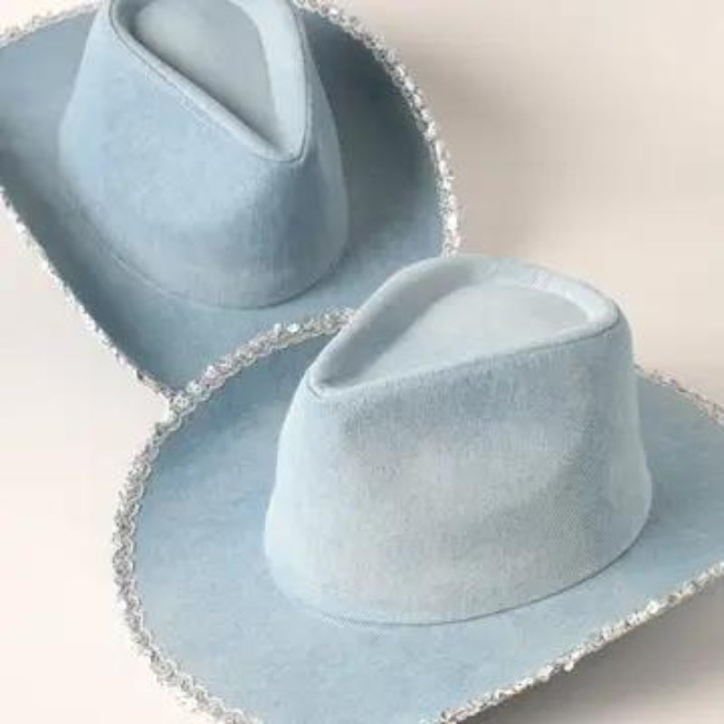 Fashion City Denim Cowboy Hat with Sequins in the Edge 