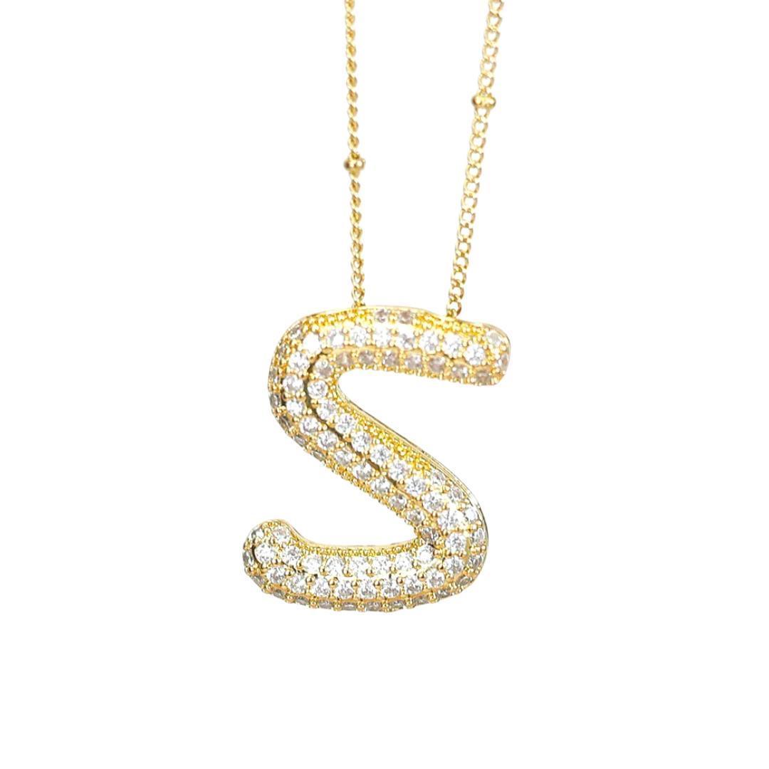 New* Initial Script Cz Balloon Bubble Gold Necklaces
