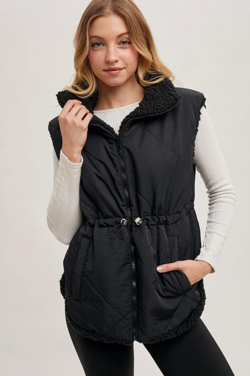 BLUIVY REVERSIBLE PUFFER AND SHERPA VEST - FRONT VIEW