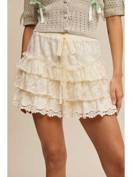 Lace Tiered Shorts with Ruffle Details