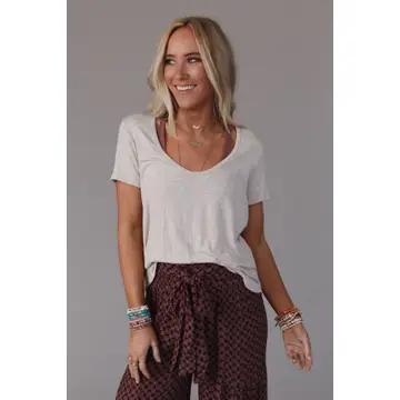 Three Bird Nest Scoop Neck Bralette Tee – Heather Oatmeal