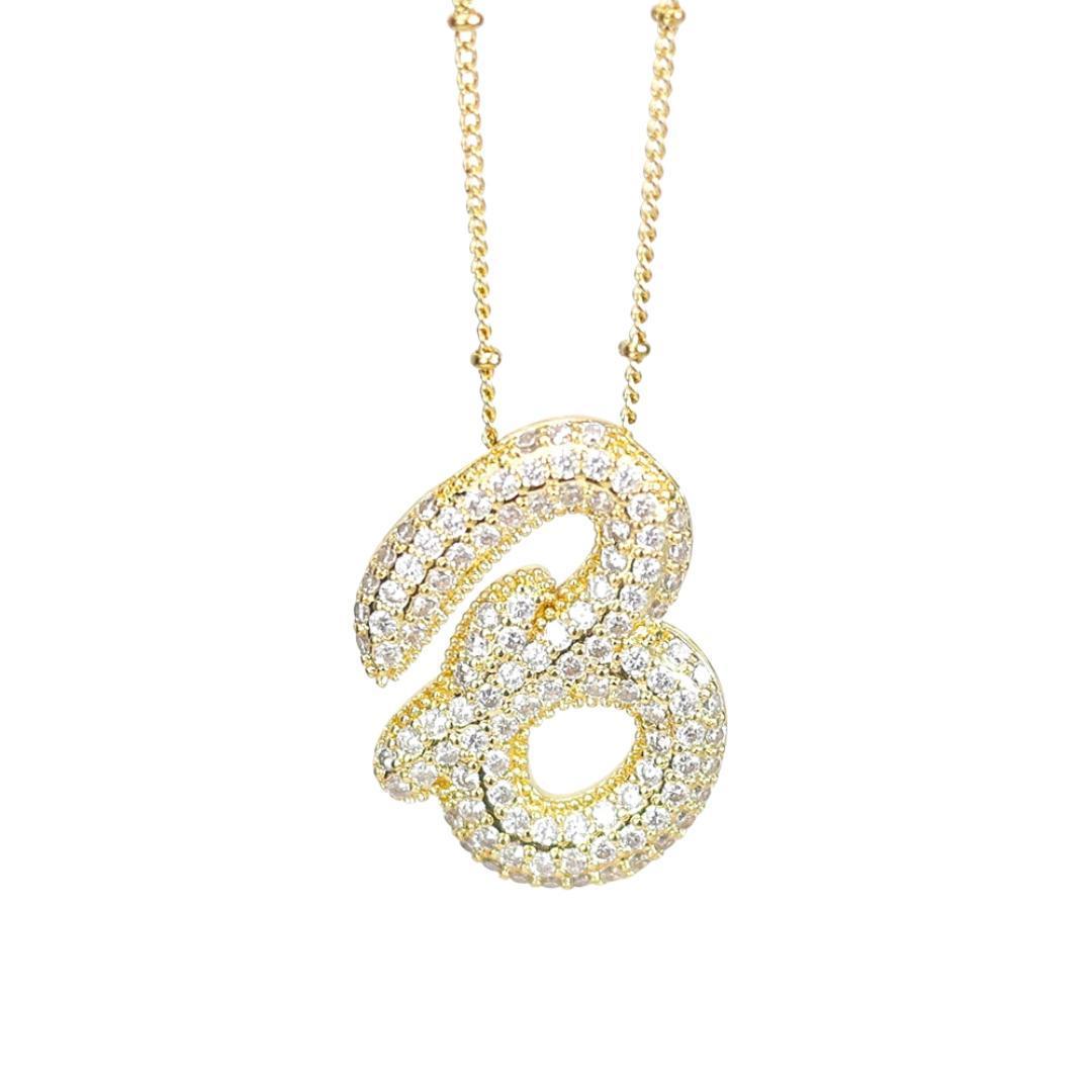 New* Initial Script Cz Balloon Bubble Gold Necklaces