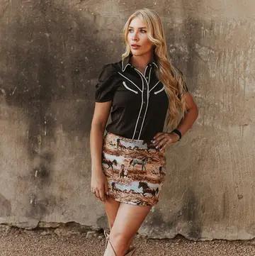 Running Horse Print Mini Skirt – Beige