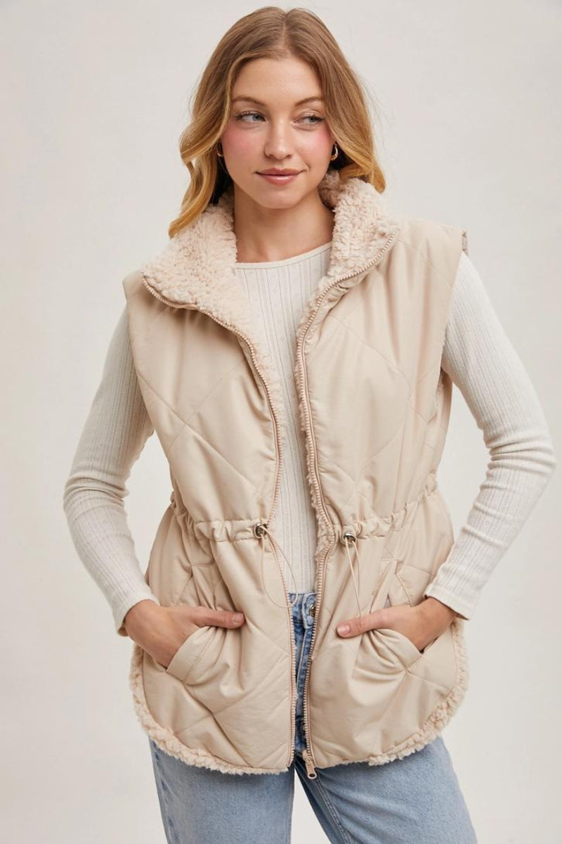 BLUIVY REVERSIBLE PUFFER AND SHERPA VEST - FRONT VIEW