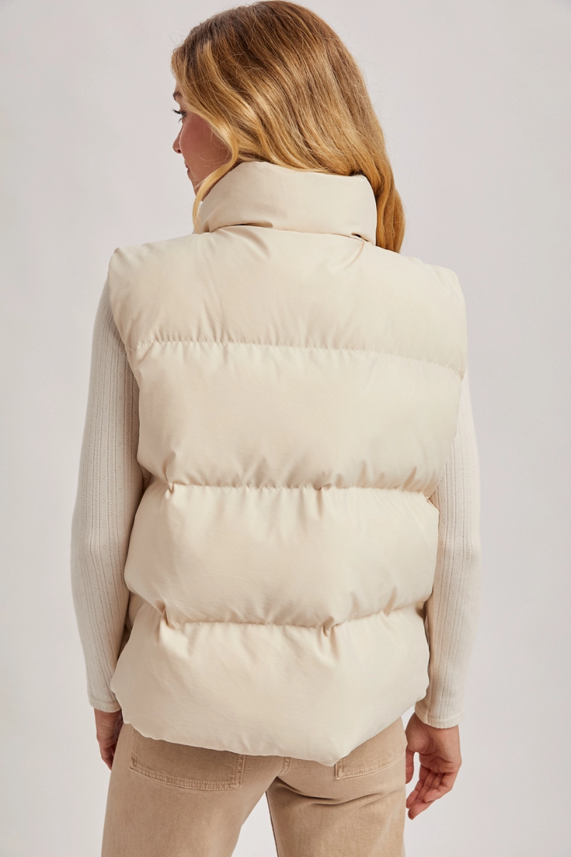 BLUIVY ZIPPER FRONT PUFFER VEST | ECRU - BACK VIEW