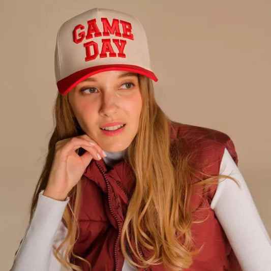 C.C GAME DAY Embroidered Cotton Baseball Cap Burgundy/White - Front View