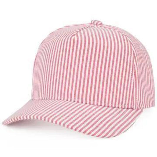 Hana C.C Stripe Pattern Criss-Cross Ponytail Trucker Hat Pink