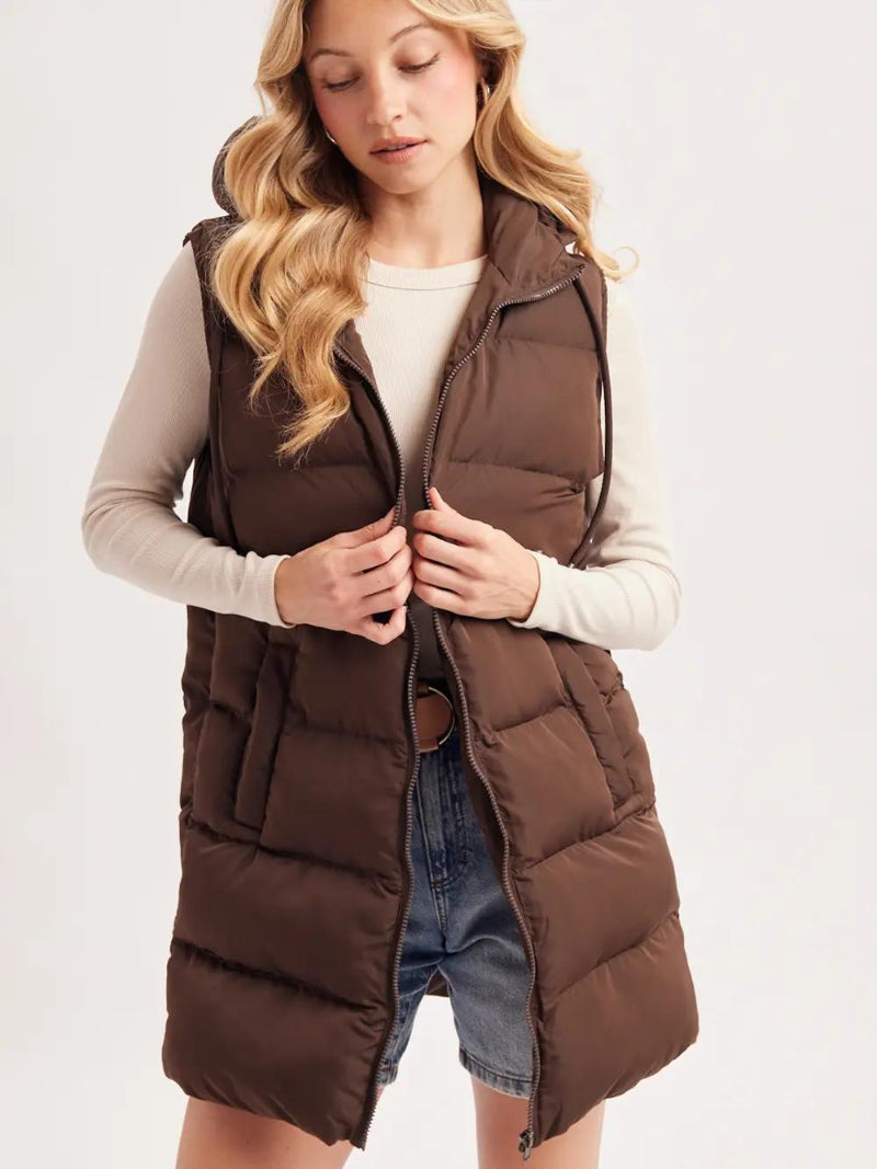 BLUIVY HOODED ZIPPER DOWN LONGLINE PUFFER VEST |
CHOCOLATE