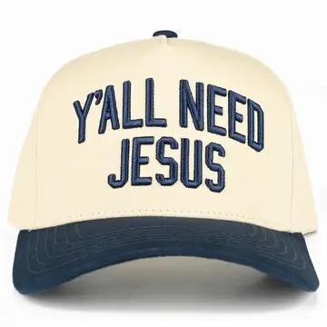Y'all Need Jesus Trucker Hat – Brown & Navy