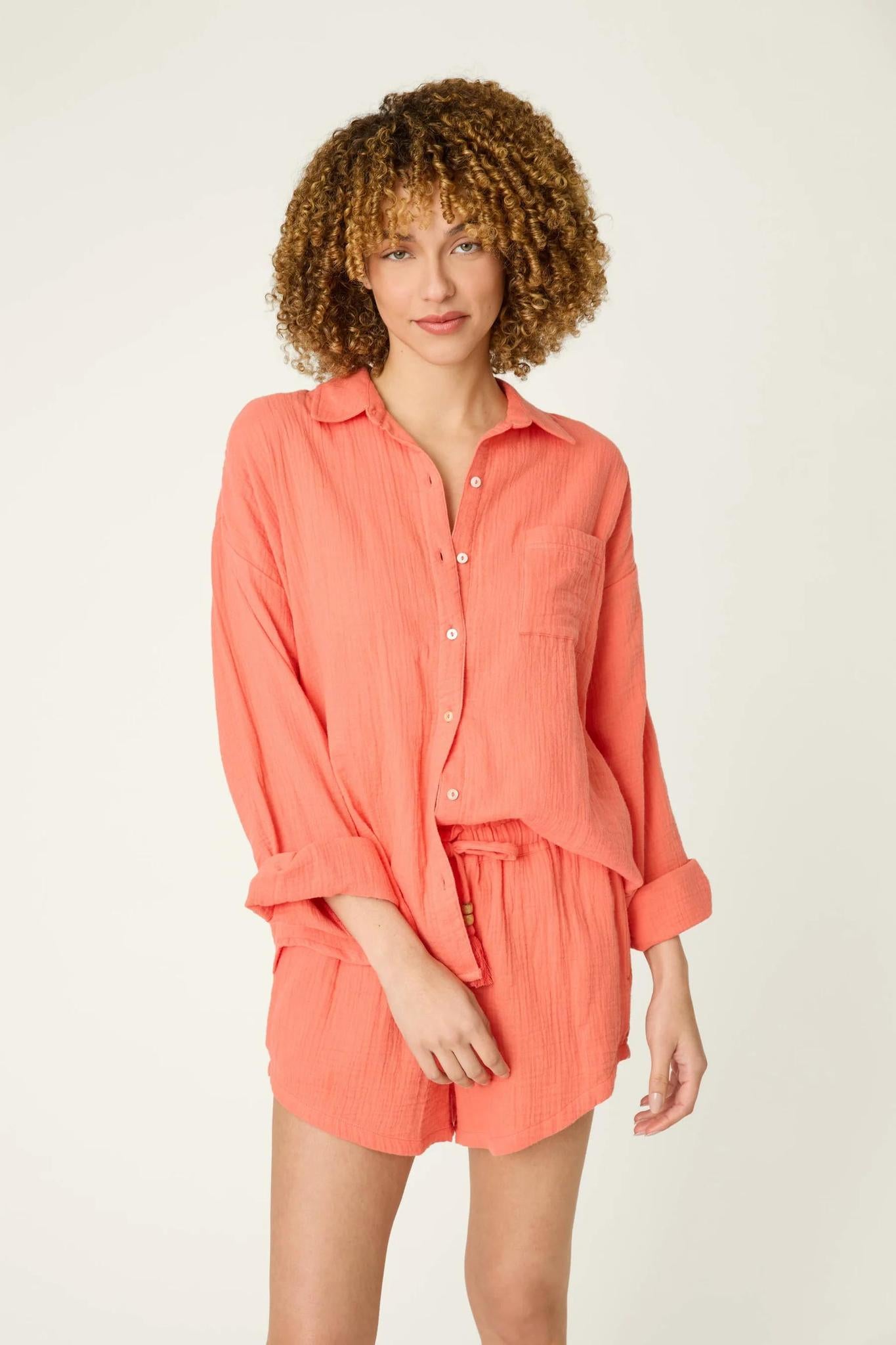 Sea You in Capri Hot Coral Long Sleeve Top