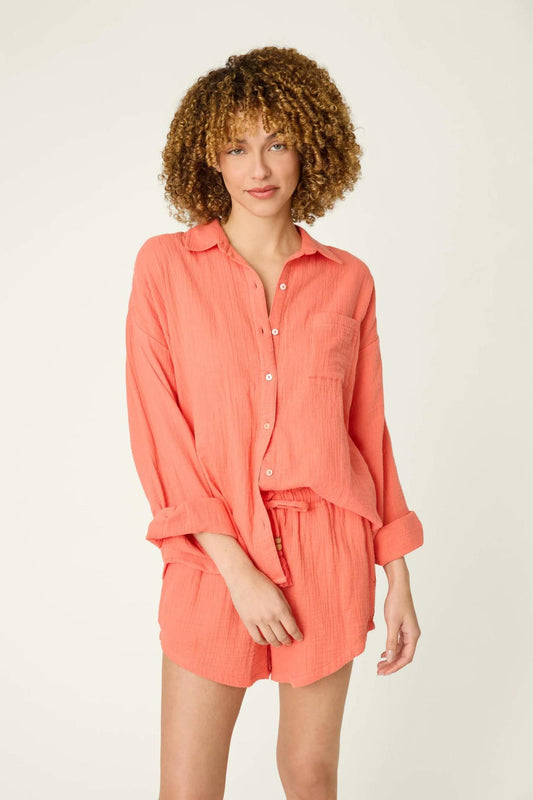 Sea You in Capri Hot Coral Long Sleeve Top