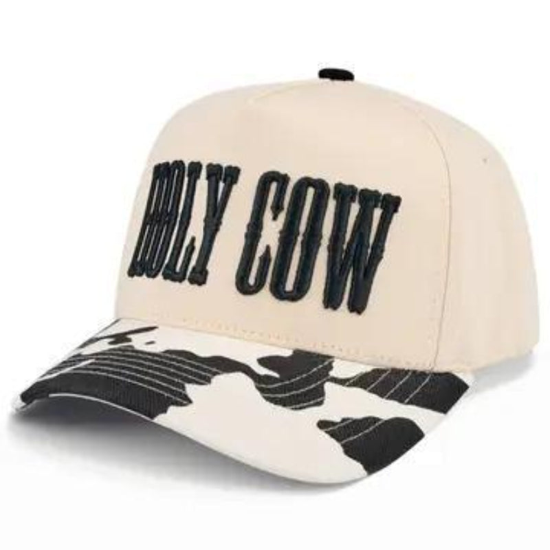 C.C HOLY COW Letter Embroidered Two Tone Trucker Hat Black - Side View