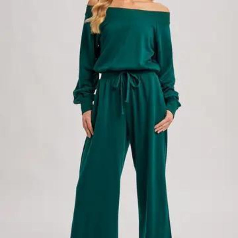 BLUIVY WIDE NECK OFF THE SHOULDER KNIT JUMPSUIT |
HUNTER GREEN - FRONT VIEW