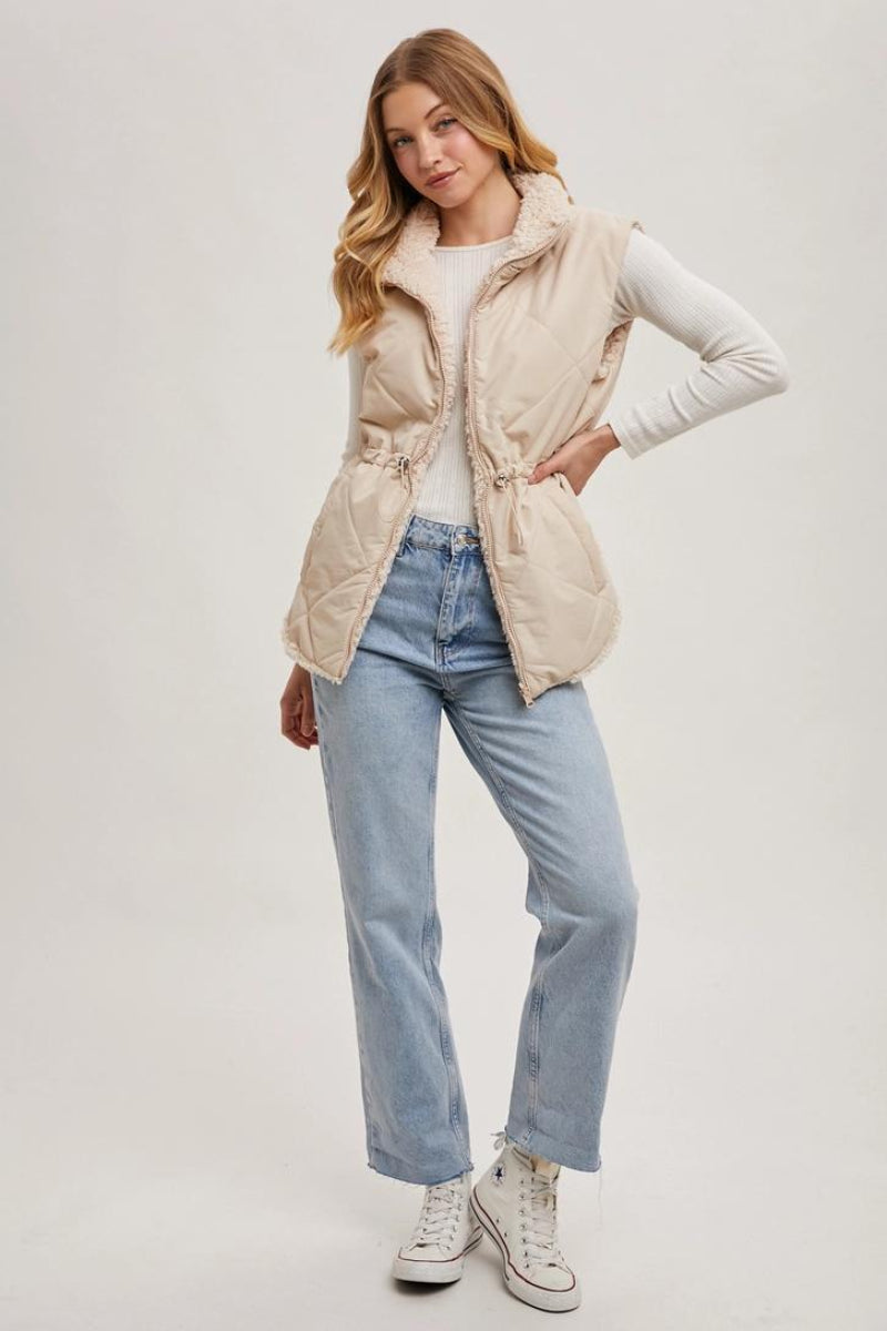 BLUIVY REVERSIBLE PUFFER AND SHERPA VEST - FRONT VIEW