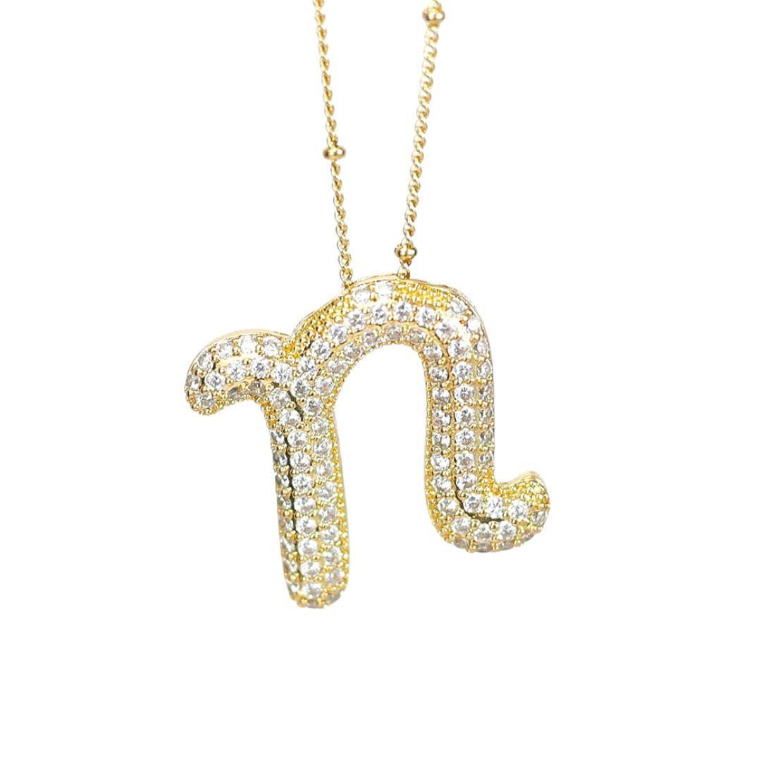 New* Initial Script Cz Balloon Bubble Gold Necklaces