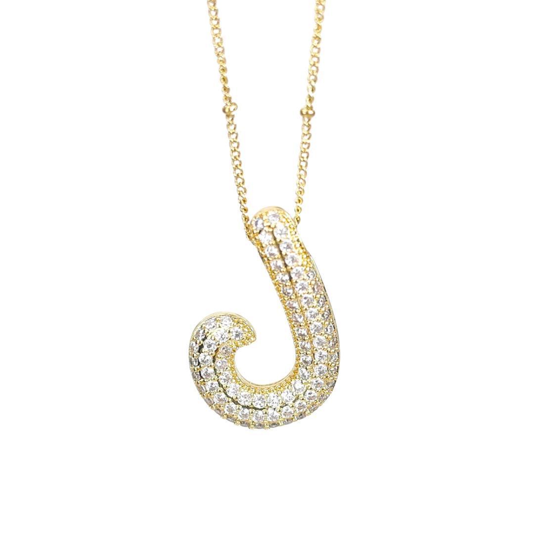 New* Initial Script Cz Balloon Bubble Gold Necklaces