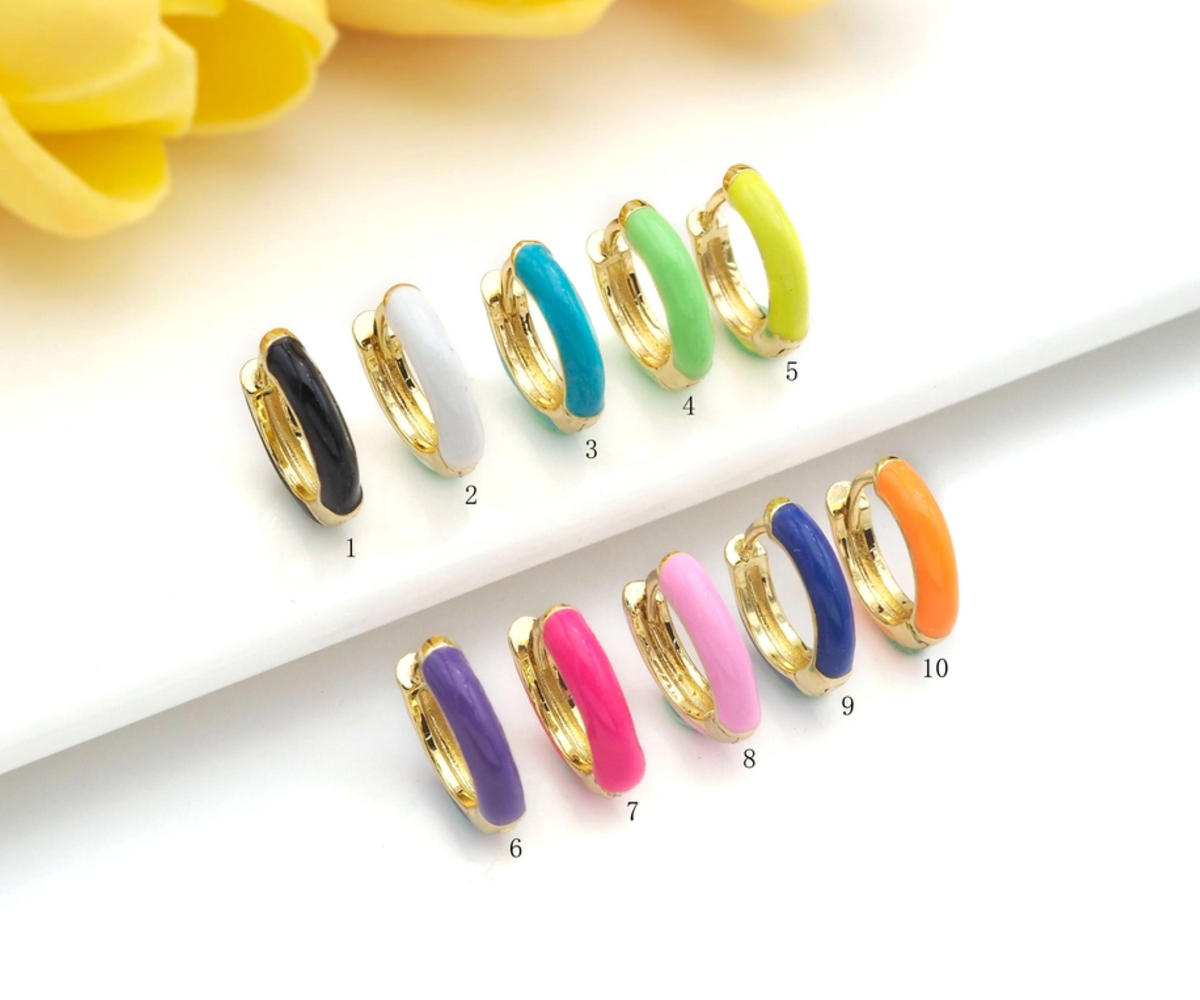 Everyday Wear Enamel Gold Hoop Earring