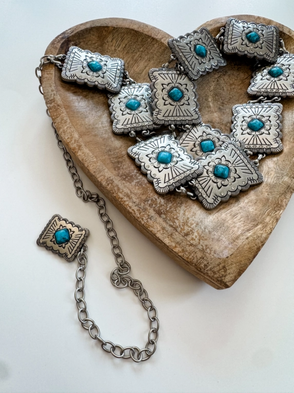 Western Concho Chain Belt  Vintage Silver Style