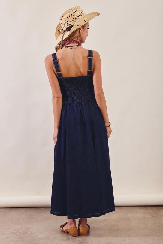 Button-Front Denim Maxi Dress