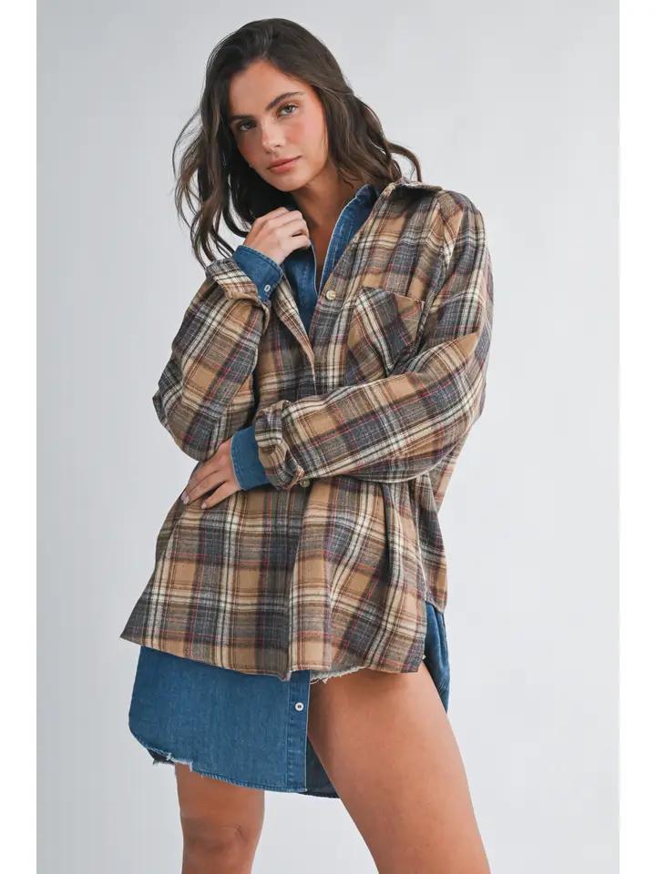 Oversized Plaid Flannel Button Down Shirt
